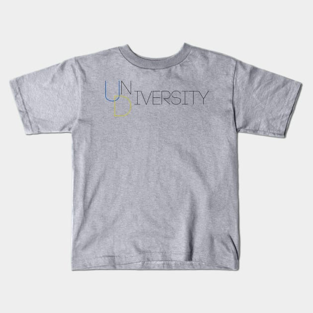 University, Diversity, UD (Black) Kids T-Shirt by JeremyBux